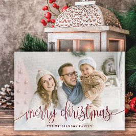 Cartes Pour Fêtes Annuelles Élégant Script photo pleine Joyeux Noël Rouge