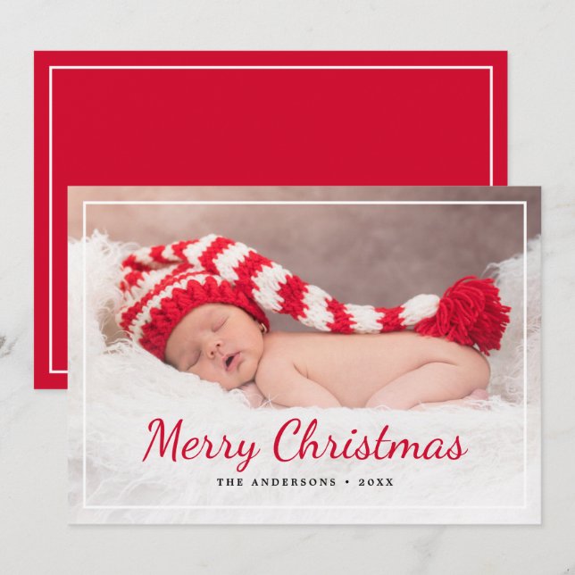 Cartes Pour Fêtes Annuelles Élégant script rouge Joyeux Noël Photo personnalis (Devant / Derrière)
