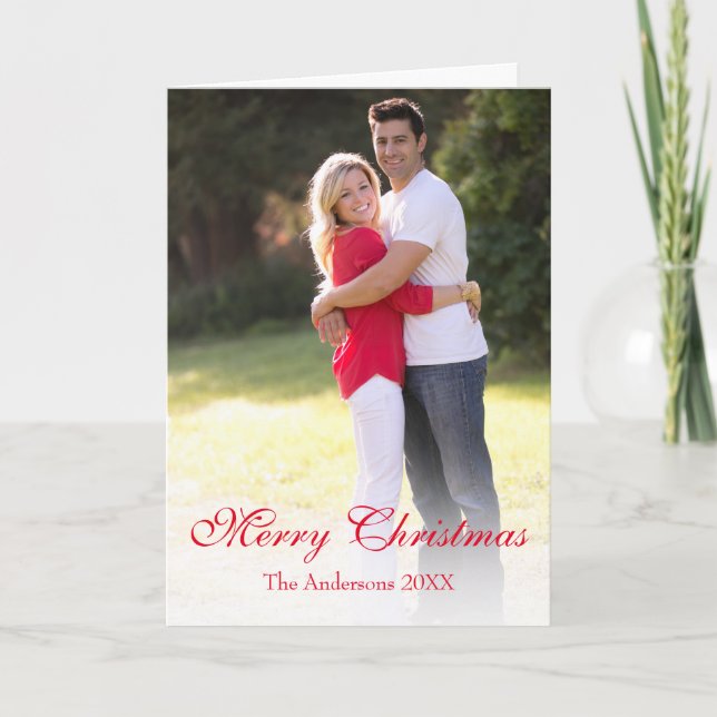 Cartes Pour Fêtes Annuelles Élégant script rouge photo Joyeux Noël (Devant)