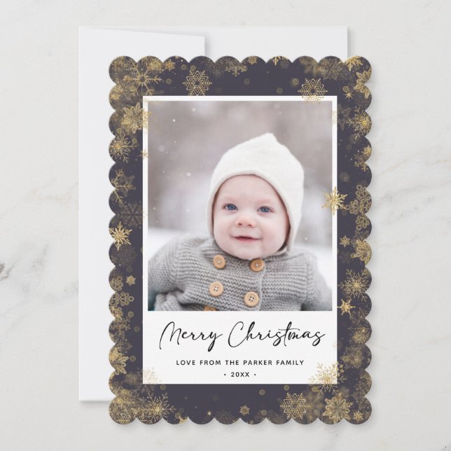 Cartes Pour Fêtes Annuelles Élégant script vert moderne Snowflakes Bokeh (Devant)