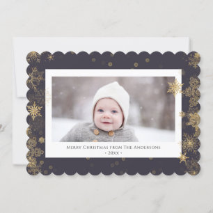 Cartes Pour Fêtes Annuelles Élégant script vert moderne Snowflakes Bokeh