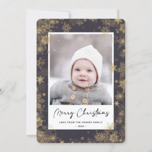 Cartes Pour Fêtes Annuelles Élégant script vert moderne Snowflakes Bokeh