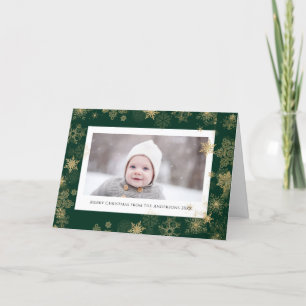 Cartes Pour Fêtes Annuelles Élégant script vert moderne Snowflakes Bokeh