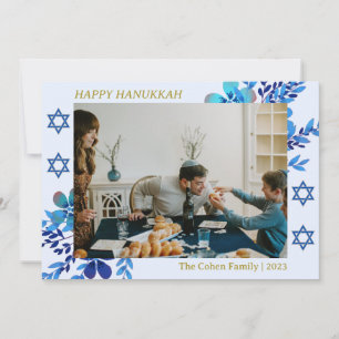 Cartes Pour Fêtes Annuelles Elégant Simple bleu Hanoukka photo de famille