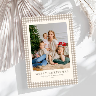 Cartes Pour Fêtes Annuelles Élégant Simple Neutre Carreaux 1 Photo Noël