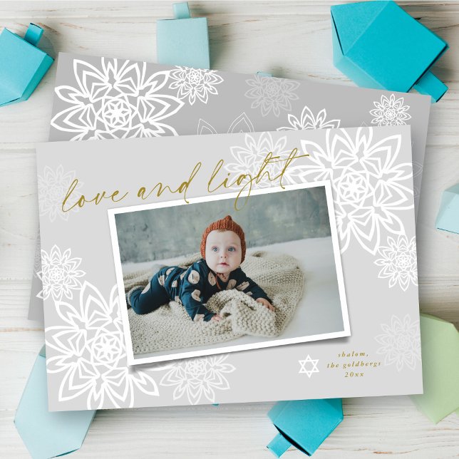 Cartes Pour Fêtes Annuelles Élégant Snowflakes Love Et Léger Hanoukka Photo (Créateur téléchargé)