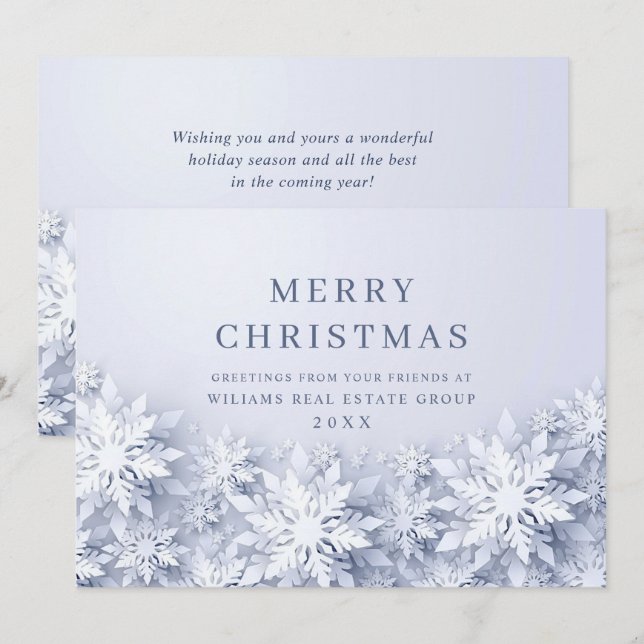 Cartes Pour Fêtes Annuelles Élégant Snowflakes Salutation de Noël d'entreprise (Devant / Derrière)