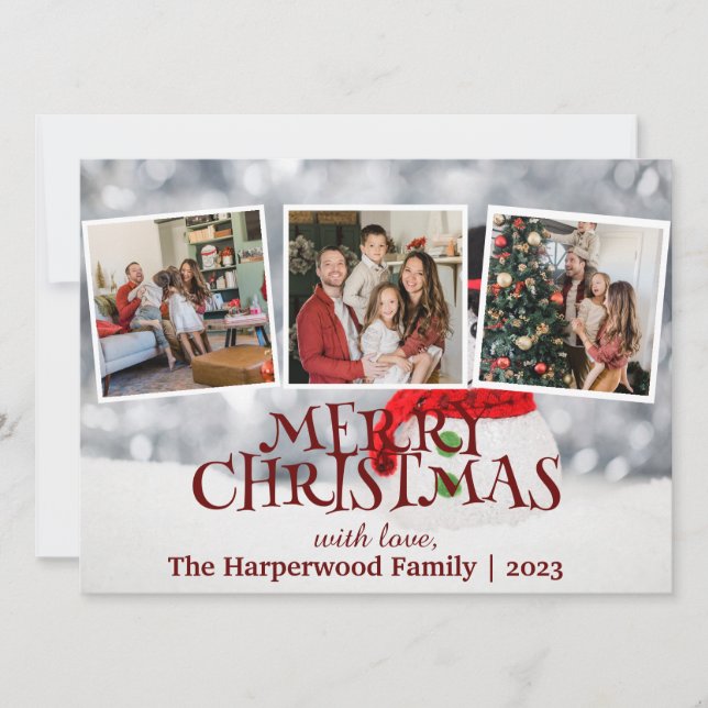 Cartes Pour Fêtes Annuelles Elégant Snowman Joy Christmas Family Photo Collage (Devant)