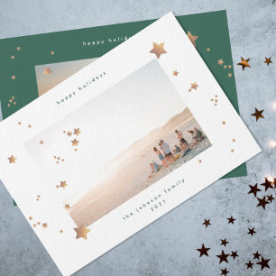 Cartes Pour Fêtes Annuelles Elégant Star Green White Noël Deux photos Happy