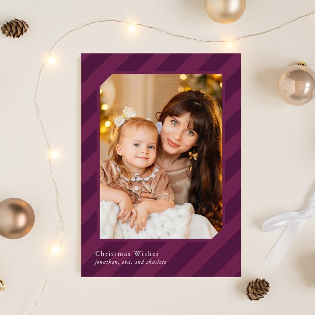 Cartes Pour Fêtes Annuelles Élégant Stripes De Noël Simplement Photo Élégante (Créateur téléchargé)
