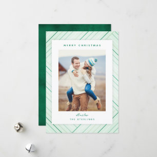 Cartes Pour Fêtes Annuelles Elégant Stripes Green Family Photo
