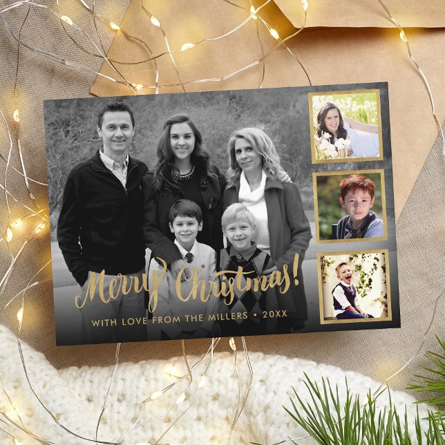 Cartes Pour Fêtes Annuelles Elégant Styish Gold Joyeux Noël Collage (Créateur téléchargé)