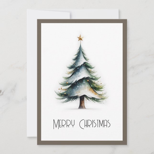 Cartes Pour Fêtes Annuelles Elégant stylé rustique Aquarelle Arbre de Noël (Devant)