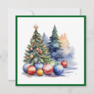 Cartes Pour Fêtes Annuelles Elégant stylé rustique Aquarelle Arbre de Noël