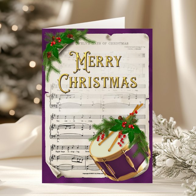 Cartes Pour Fêtes Annuelles Élégant tambour de Noël Vintage feuille musique (Créateur téléchargé)