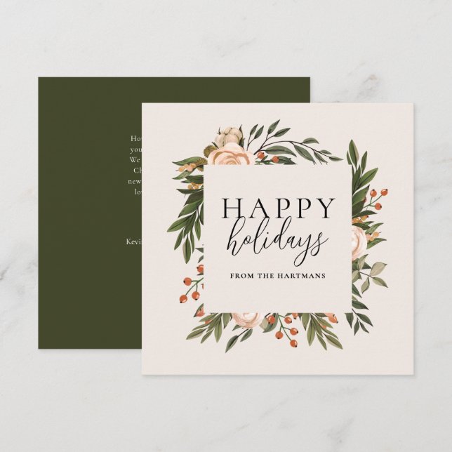 Cartes Pour Fêtes Annuelles Élégant Terracotta Floral Joyeux Vacances Boho (Devant / Derrière)