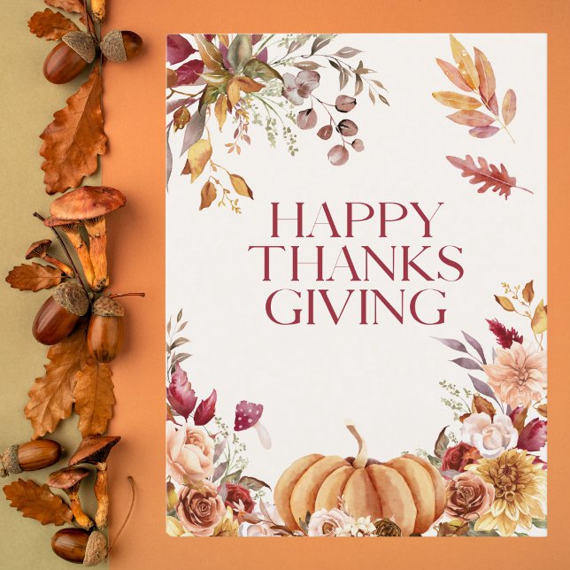 Cartes Pour Fêtes Annuelles Elégant Thanksgiving Floral (Créateur téléchargé)