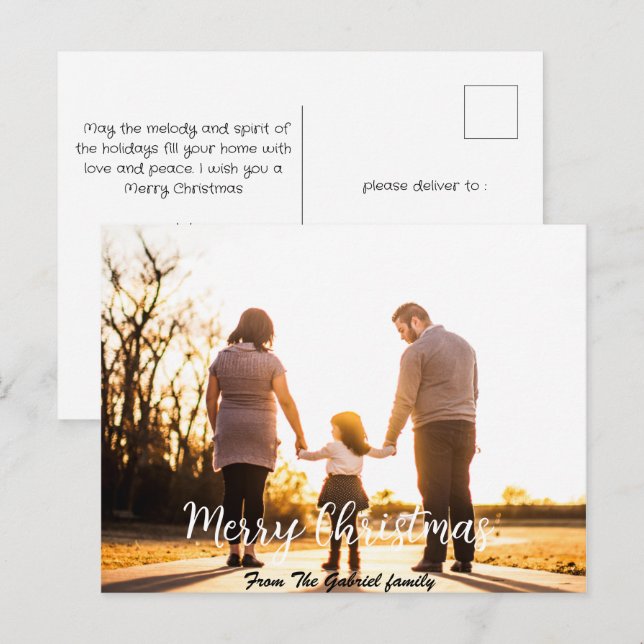 Cartes Pour Fêtes Annuelles Élégant vacances de Noël moderne Script Photo (Devant / Derrière)