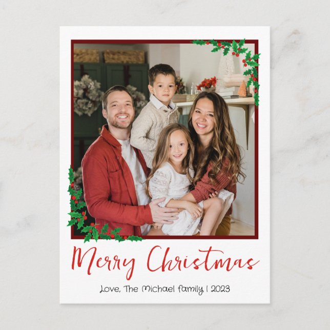 Cartes Pour Fêtes Annuelles Élégant vacances de Noël moderne Script Photo (Devant)