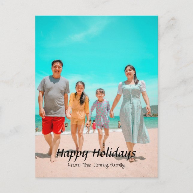 Cartes Pour Fêtes Annuelles Élégant vacances de Noël moderne Script Photo (Devant)