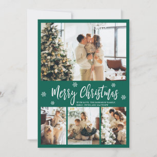 Cartes Pour Fêtes Annuelles Elégant Vert Blanc 4 Photo Collage Noël