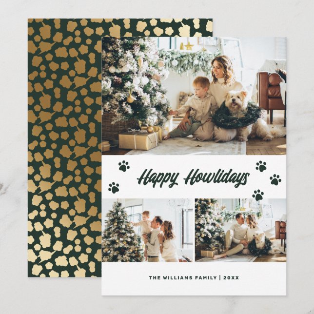 Cartes Pour Fêtes Annuelles Elégant Vert Or Joyeux Howlidays Photo (Devant / Derrière)