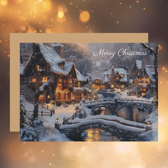Cartes Pour Fêtes Annuelles Élégant Village d'hiver Lune Joyeux Noël (Créateur téléchargé)