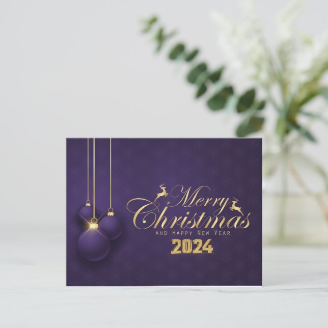 Cartes Pour Fêtes Annuelles Élégant violet Joyeux Noël, Joyeux Fêtes (Debout devant)