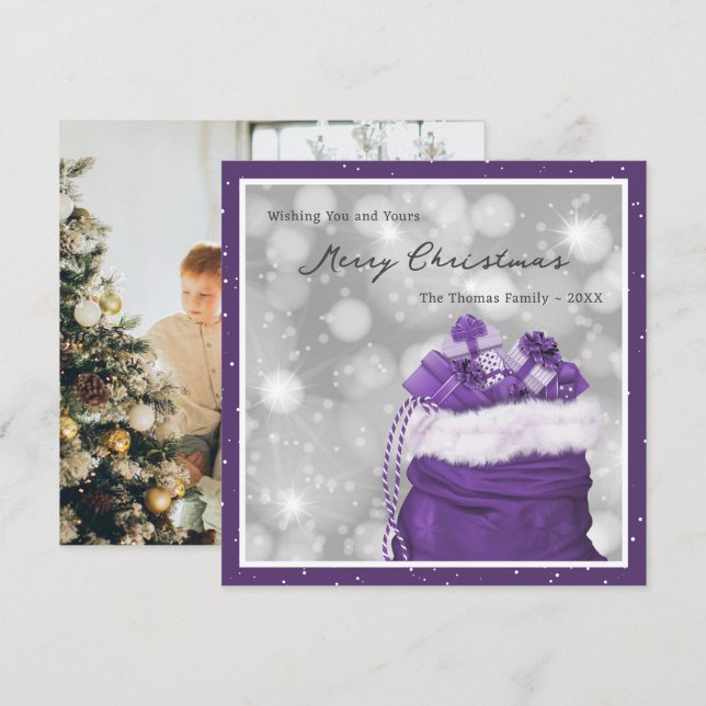 Cartes Pour Fêtes Annuelles Élégant violet photo Joyeux Noël (Devant / Derrière)