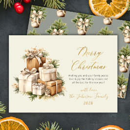 Cartes Pour Fêtes Annuelles Elegant Watercolor Christmas Presents Gold Script