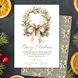 Cartes Pour Fêtes Annuelles Elegant Watercolor Wreath Gold Bow Merry Christmas