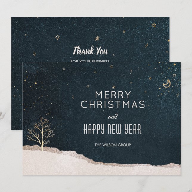 Cartes Pour Fêtes Annuelles Elegant Winter Night Christmas Business (Devant / Derrière)