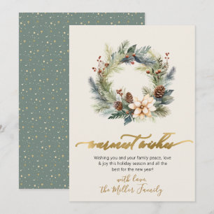 Cartes Pour Fêtes Annuelles Elégant Wiscings les plus chauds Gold Script Wreat