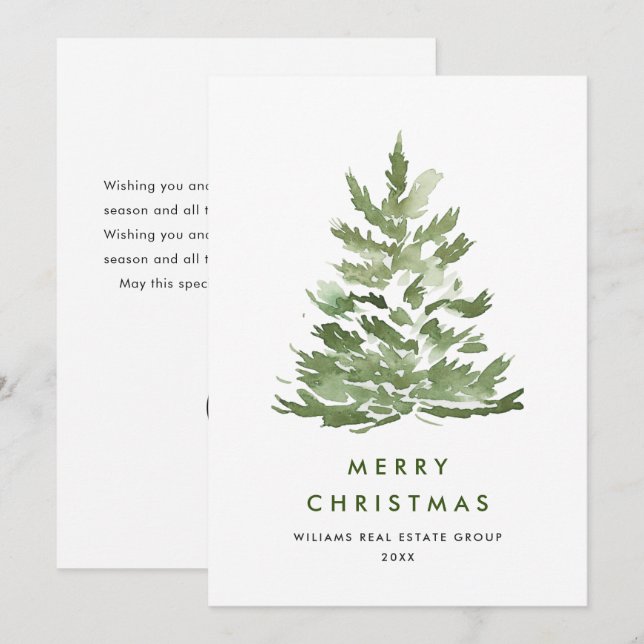 Cartes Pour Fêtes Annuelles Elégante aquarelle Arbre de Noël Entreprise (Devant / Derrière)