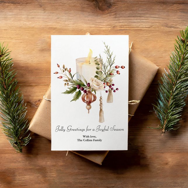 Cartes Pour Fêtes Annuelles Elégante aquarelle Berries bougies Noël (Créateur téléchargé)