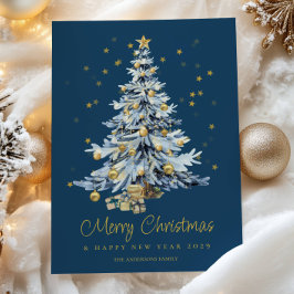 Cartes Pour Fêtes Annuelles Elégante aquarelle bleue Arbre Noël