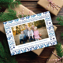 Cartes Pour Fêtes Annuelles Elégante aquarelle Bleue Botanique Photo de Noël