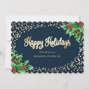 Cartes Pour Fêtes Annuelles Elégante aquarelle bleue Holly Berries Business