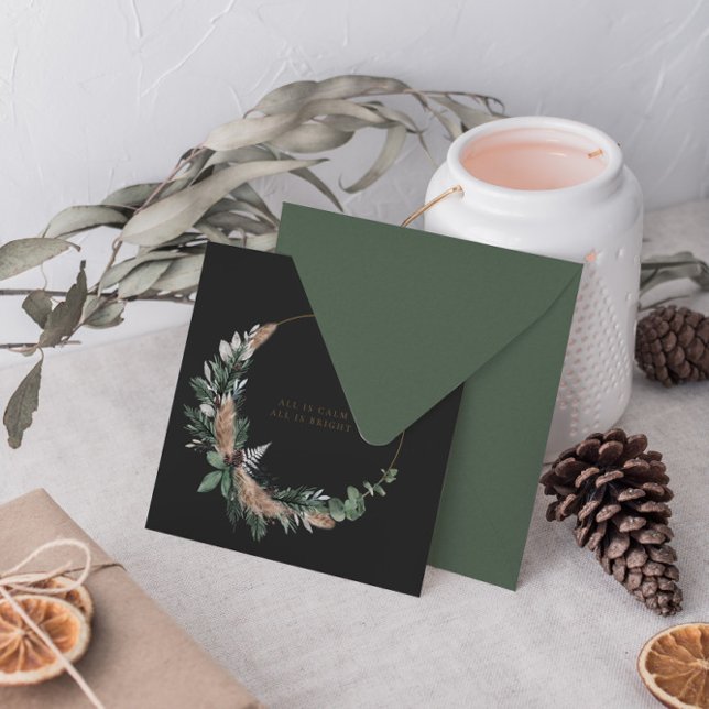 Cartes Pour Fêtes Annuelles Elégante aquarelle botanique couronne de Noël (Créateur téléchargé)