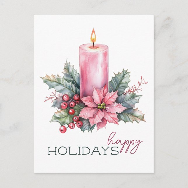 Cartes Pour Fêtes Annuelles Elégante aquarelle bougie de Noël (Devant)