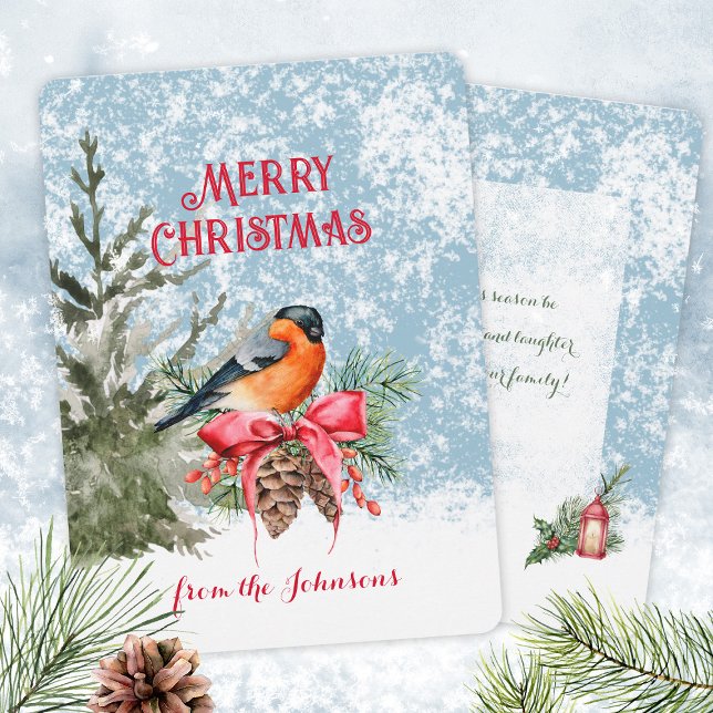 Cartes Pour Fêtes Annuelles Elégante aquarelle Bullfinch Winter Bird (Elegant Watercolor Bullfinch Winter Bird Holiday Card ©Susanne Sachers - Sunny Mind Design 🌞)