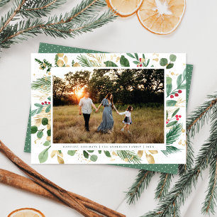 Cartes Pour Fêtes Annuelles Elégante aquarelle cadre botanique Photo Noël