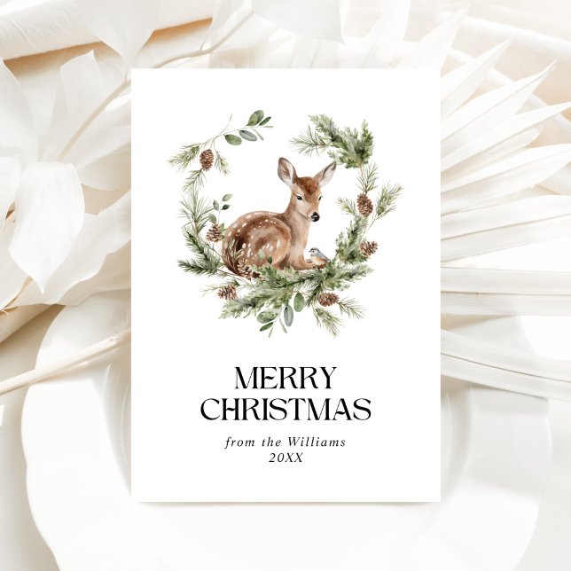 Cartes Pour Fêtes Annuelles Elégante aquarelle de cerf floral Joyeux Noël (Créateur téléchargé)