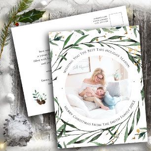 Cartes Pour Fêtes Annuelles Elégante aquarelle de feuillage vert or Confetti