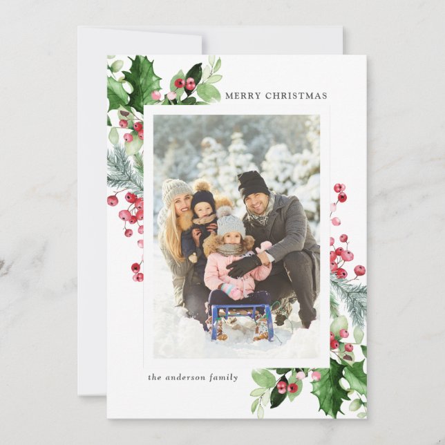 Cartes Pour Fêtes Annuelles Elégante aquarelle de Noël Photo botanique (Devant)