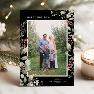 Cartes Pour Fêtes Annuelles Elégante aquarelle d'hiver Verdure Photo botanique