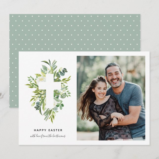 Cartes Pour Fêtes Annuelles Elégante aquarelle florale et photo croisée Pâques (Devant / Derrière)