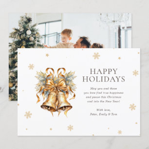 Cartes Pour Fêtes Annuelles Elégante aquarelle Gold cloches Snowflake Photo