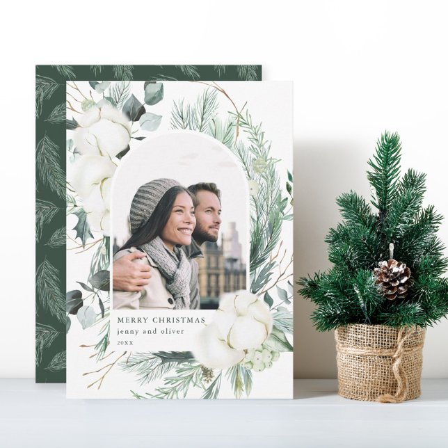 Cartes Pour Fêtes Annuelles Elégante aquarelle Hiver Floral Arch Photo (Créateur téléchargé)