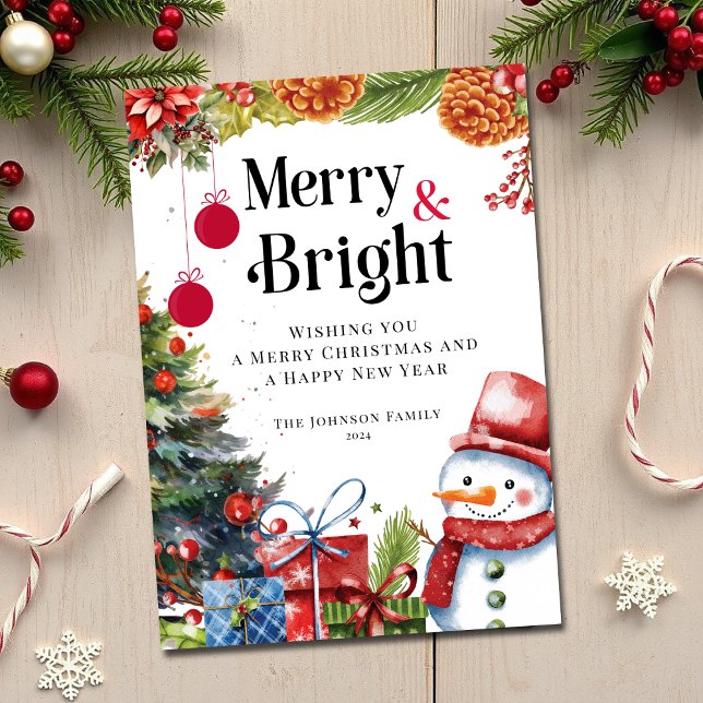 Cartes Pour Fêtes Annuelles Elégante aquarelle Joyeux et brillant Noël (Créateur téléchargé)
